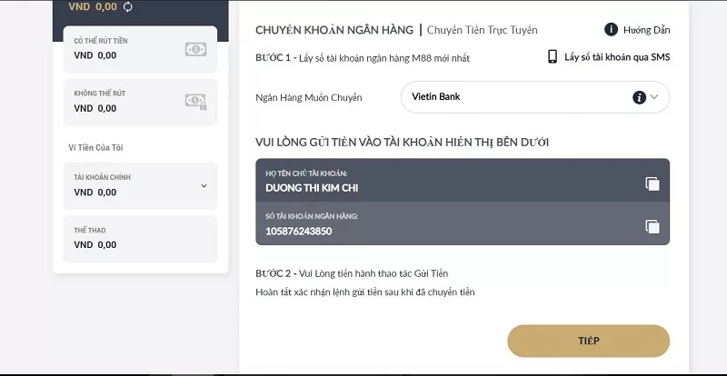 hướng dẫn nạp tiền m88 nhanh chóng 13 chuyển tiền vào tài khoản nhà cái