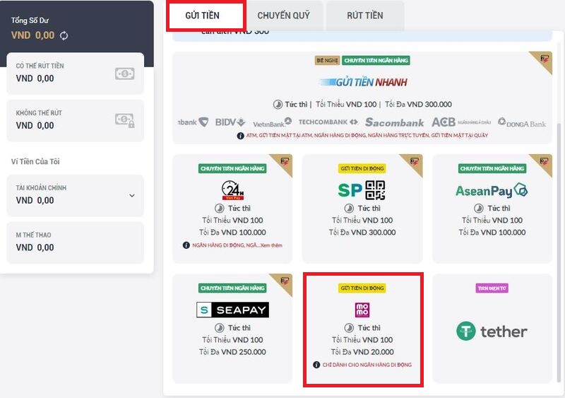 hướng dẫn nạp tiền m88 nhanh chóng 16 gửi tiền momo