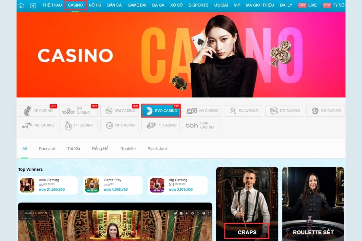 craps jun88 - hướng dẫn cách chơi craps jun88 từ a - z 3 chọn sảnh chơi craps jun88