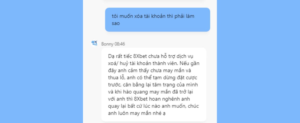 có thể xóa tài khoản 8xbet được không? cách xoá tài khoản 8xbet an toàn 1 nhà cái 8xbet không cho phép người chơi xóa tài khoản 8xbet