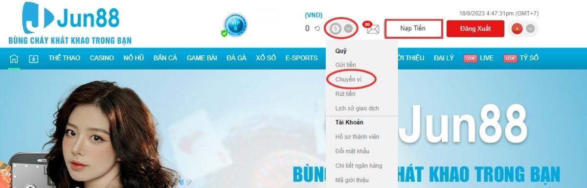 hướng dẫn chuyển quỹ jun88 thành công nhanh chóng 3 truy cập vào trang chuyển quỹ jun88