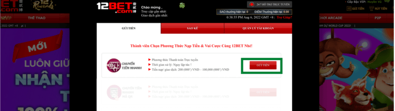 hướng dẫn nạp tiền 12bet bằng những phương thức thông dụng nhất 10 4. nạp tiền 12bet qua chuyển tiền nhanh