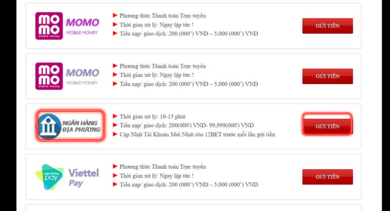 hướng dẫn nạp tiền 12bet bằng những phương thức thông dụng nhất 5 chọn phương thức nạp tiền 12bet qua ngân hàng địa phương