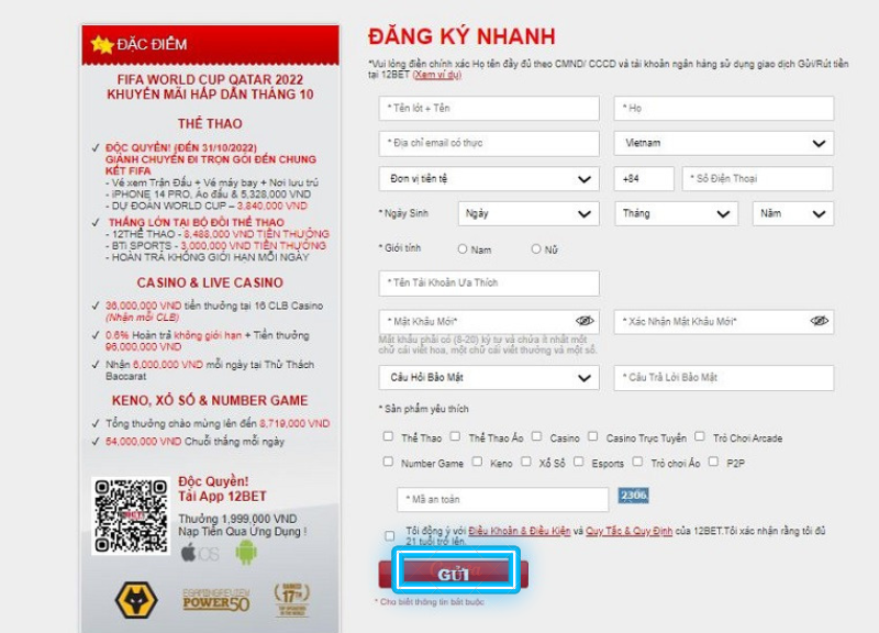 hướng đẫn đăng ký 12bet nhanh chóng và dễ thực hiện 3 điền thông tin đăng ký 12bet