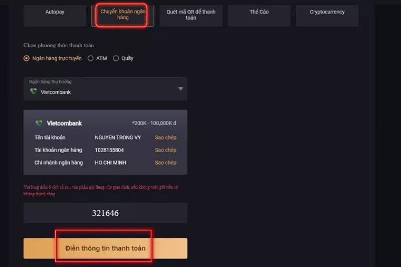 nạp tiền k8 lên tài khoản cá cược cực nhanh cho người mới 5 nạp tiền k8 qua chuyển khoản ngân hàng