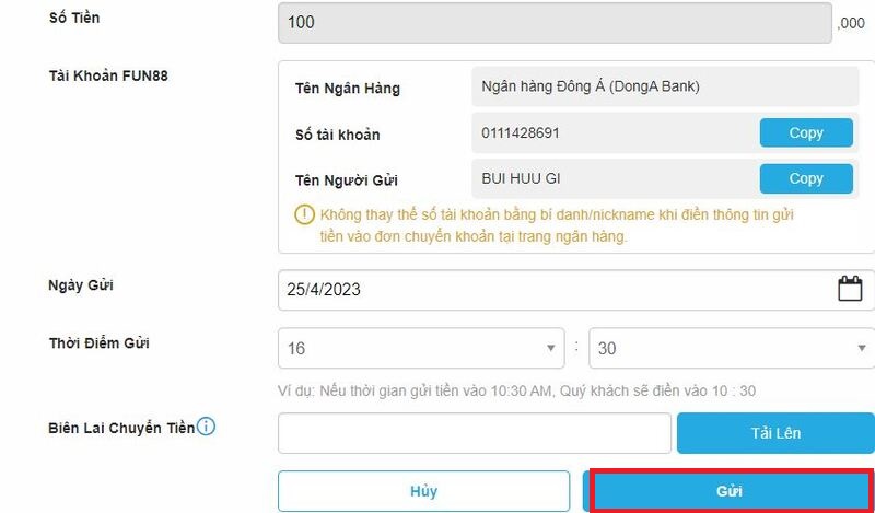 hướng dẫn các bước nạp tiền fun88 thành công 100% 10 chọn ngân hàng địa phương