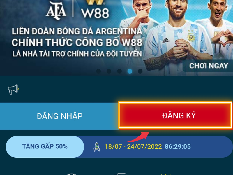 cách đăng ký tài khoản w88 đơn giản nhất 5 chọn nút đăng ký trên w88 di động