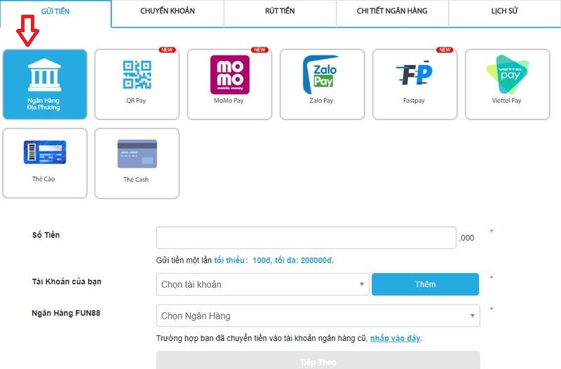 hướng dẫn các bước nạp tiền fun88 thành công 100% 9 chọn phương thức gửi tiền
