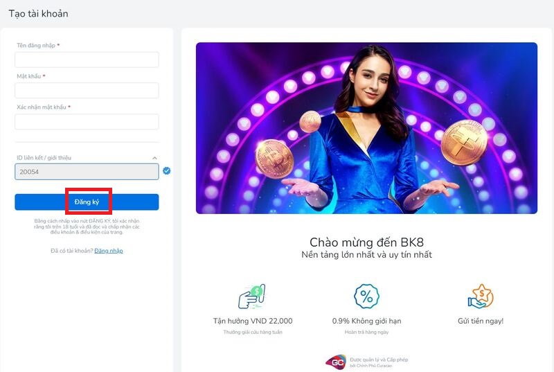 hướng dẫn đăng ký bk8 đơn giản chưa đến 5 phút 4 điền thông tin bk8