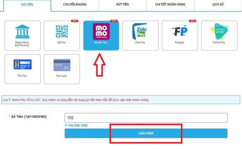 hướng dẫn các bước nạp tiền fun88 thành công 100% 11 gửi tiền qua ví momo