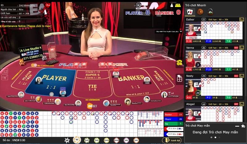 baccarat 188bet - hướng dẫn cách chơi cực chuẩn 4 bàn chơi baccarat 188bet