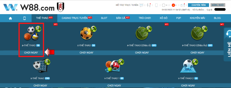 a thể thao w88 – nhận thưởng 100% lên đến 1,500,000 vnd 7 đăng nhập tài khoản w88 và chọn sảnh a-thể thao