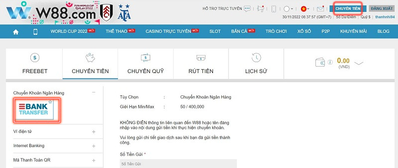 hướng dẫn nạp tiền w88 nhanh chóng 4 nạp tiền w88 qua chuyển khoản ngân hàng