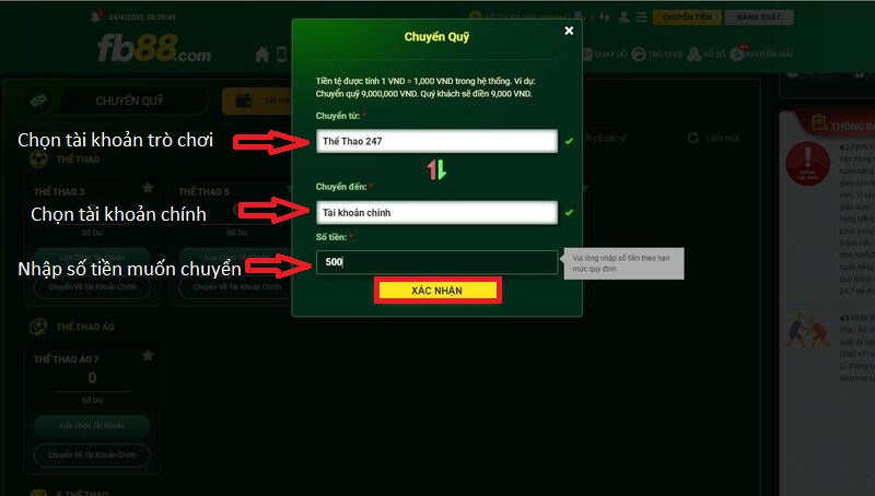 cách rút tiền fb88 thành công chỉ với 4 bước cơ bản 4 chuyển quỹ về tài khoản chính