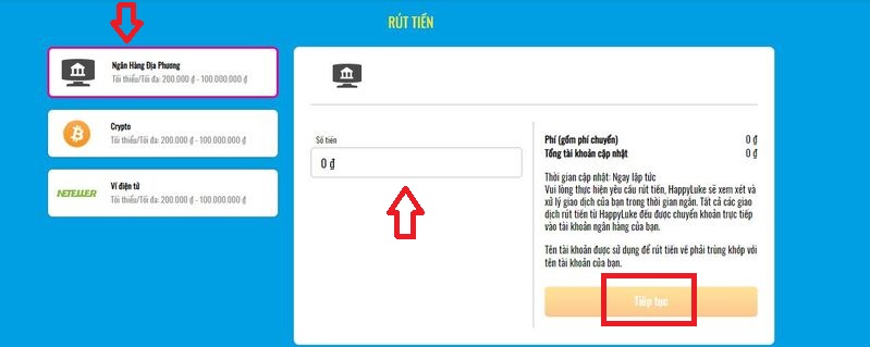 ba bước rút tiền happyluke đơn giản và nhanh nhất 4 điền thông tin rút tiền