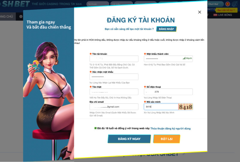 hướng dẫn chi tiết cách đăng ký shbet với từng hình ảnh 4 điền thông tin mở tài khoản shbet