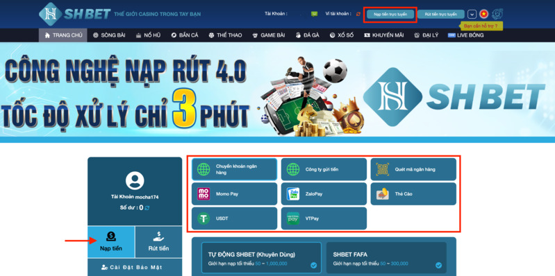 hướng dẫn nạp tiền shbet nhanh nhất, đơn giản nhất 3 cách truy cập trang nạp tiền shbet