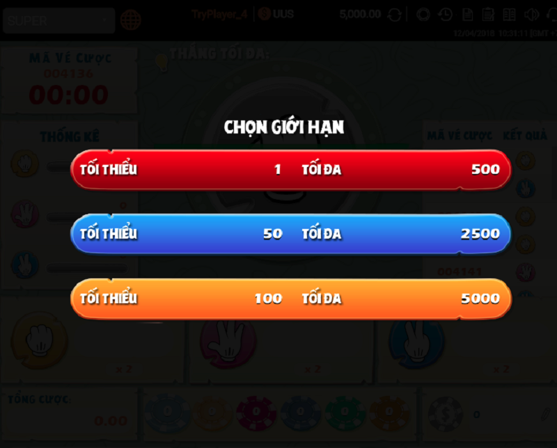 hướng dẫn chơi oẳn tù tì w88 với 3 bước đơn giản 3 chọn mức cược oẳn tù tì w88