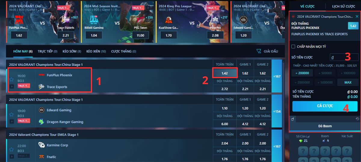 cá cược valorant 8xbet kiếm tiền dễ dàng trong 3 bước 4 tiến hành đặt cược valorant 8xbet