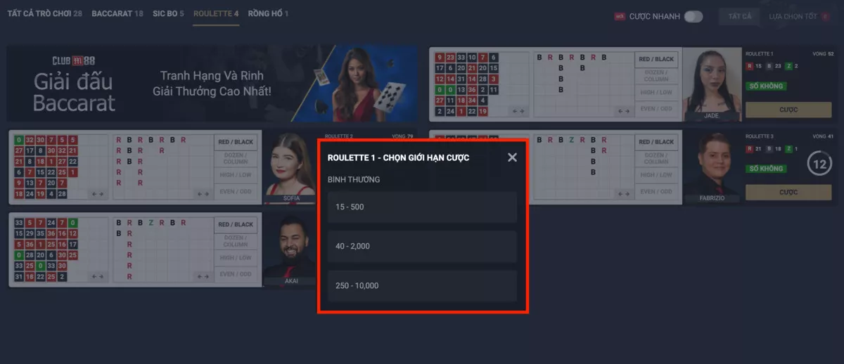 roulette m88 - hướng dẫn chi tiết cách tham gia chơi roulette m88 4 chọn mức cược roulette m88